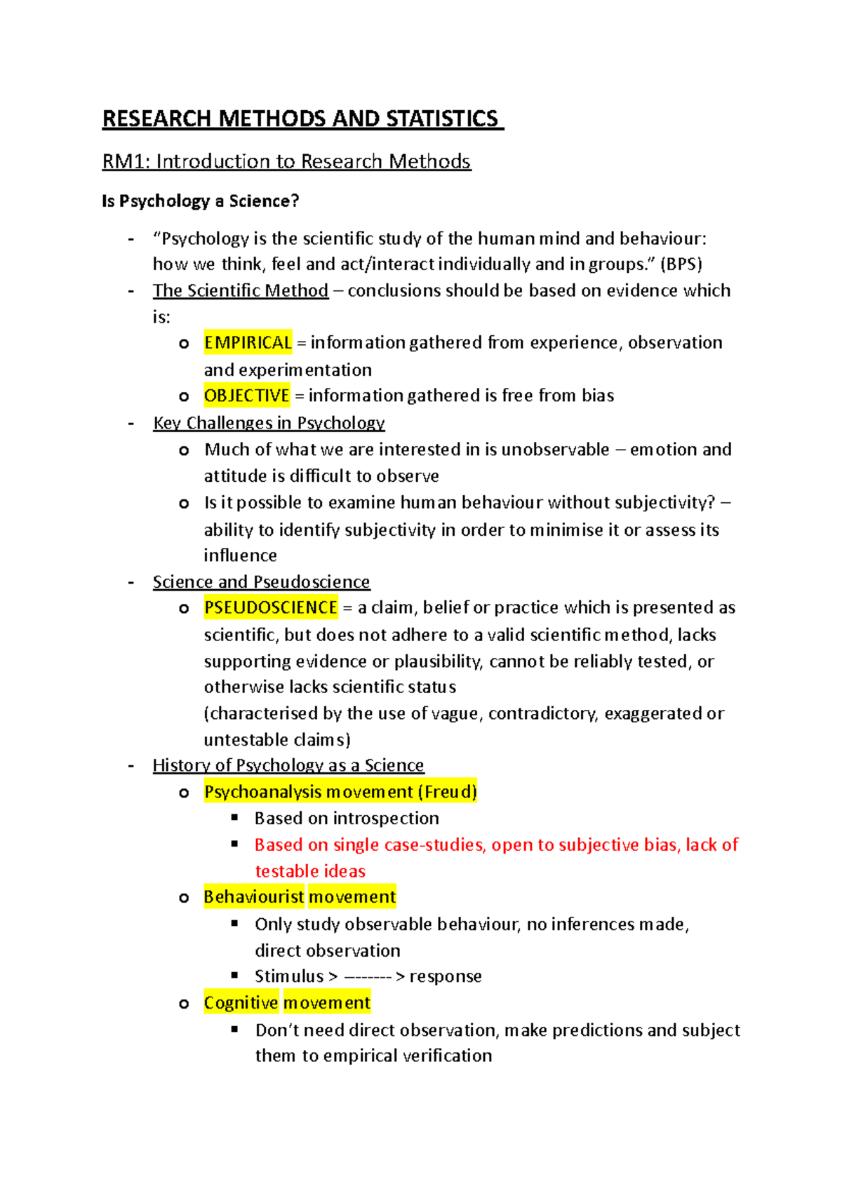 Research Methods AND Statistics Revision Notes - RESEARCH METHODS AND ...