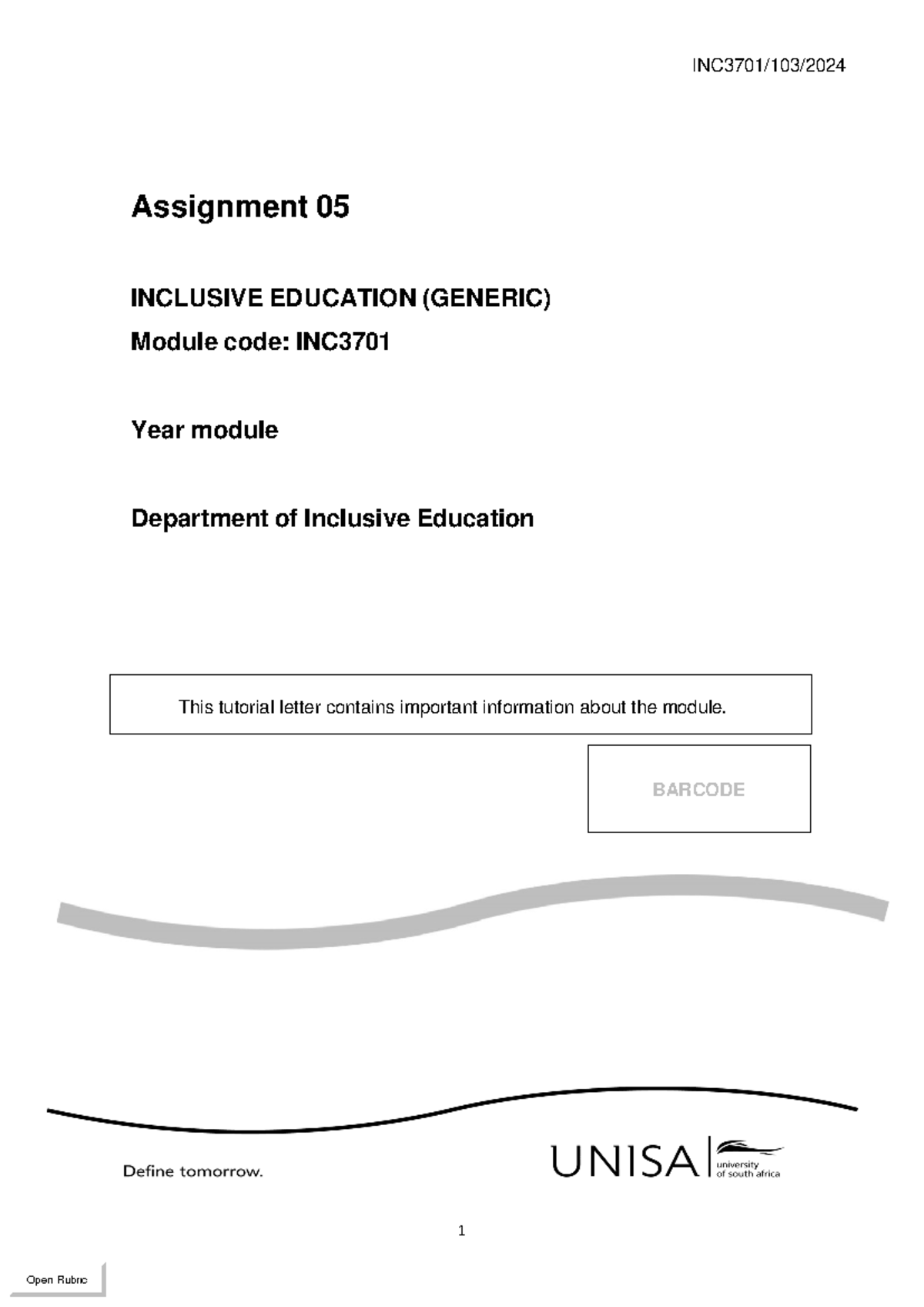 Assignment 05 - Assignment 05 INCLUSIVE EDUCATION (GENERIC) Module code ...