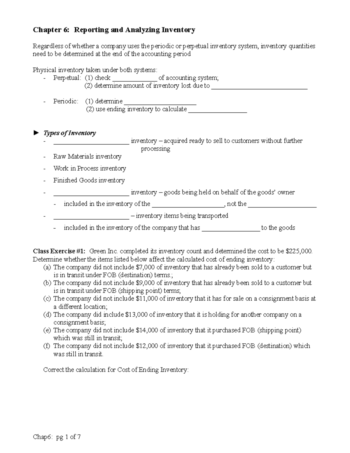 Chap6 Handout - Chapter 6: Reporting and Analyzing Inventory Regardless ...