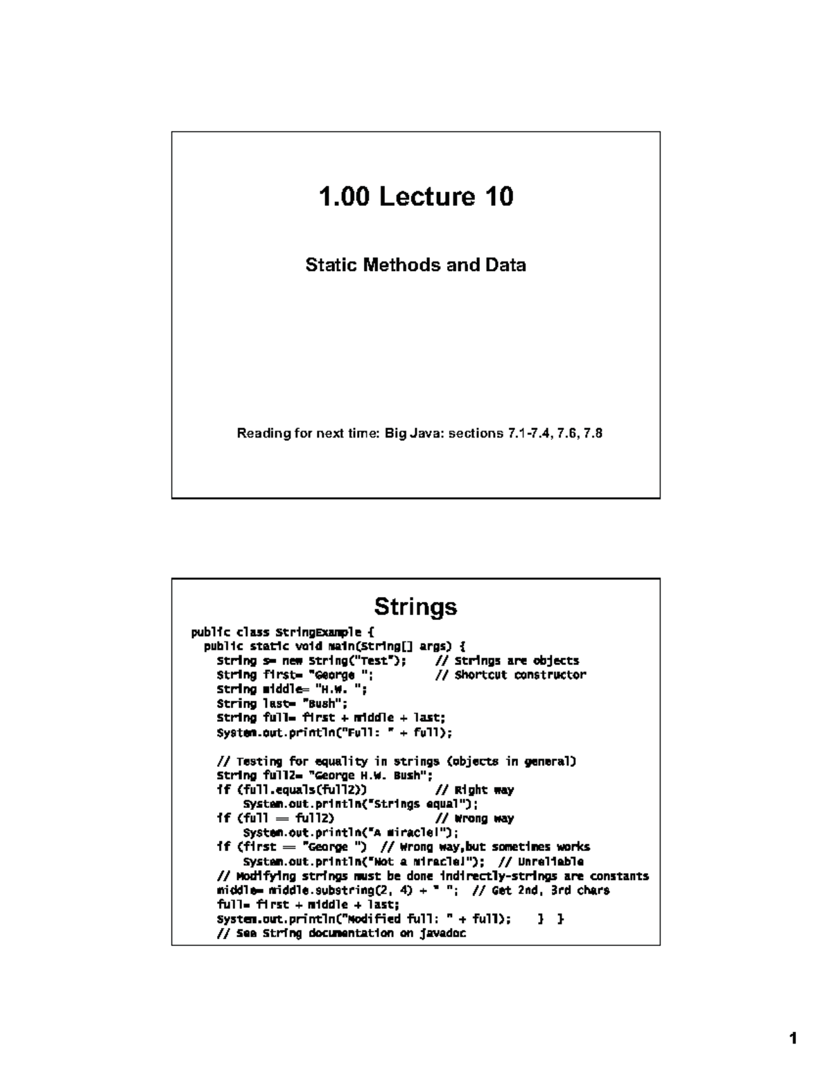 Statics method and data 1 Lecture 10 Static Methods and Data Reading