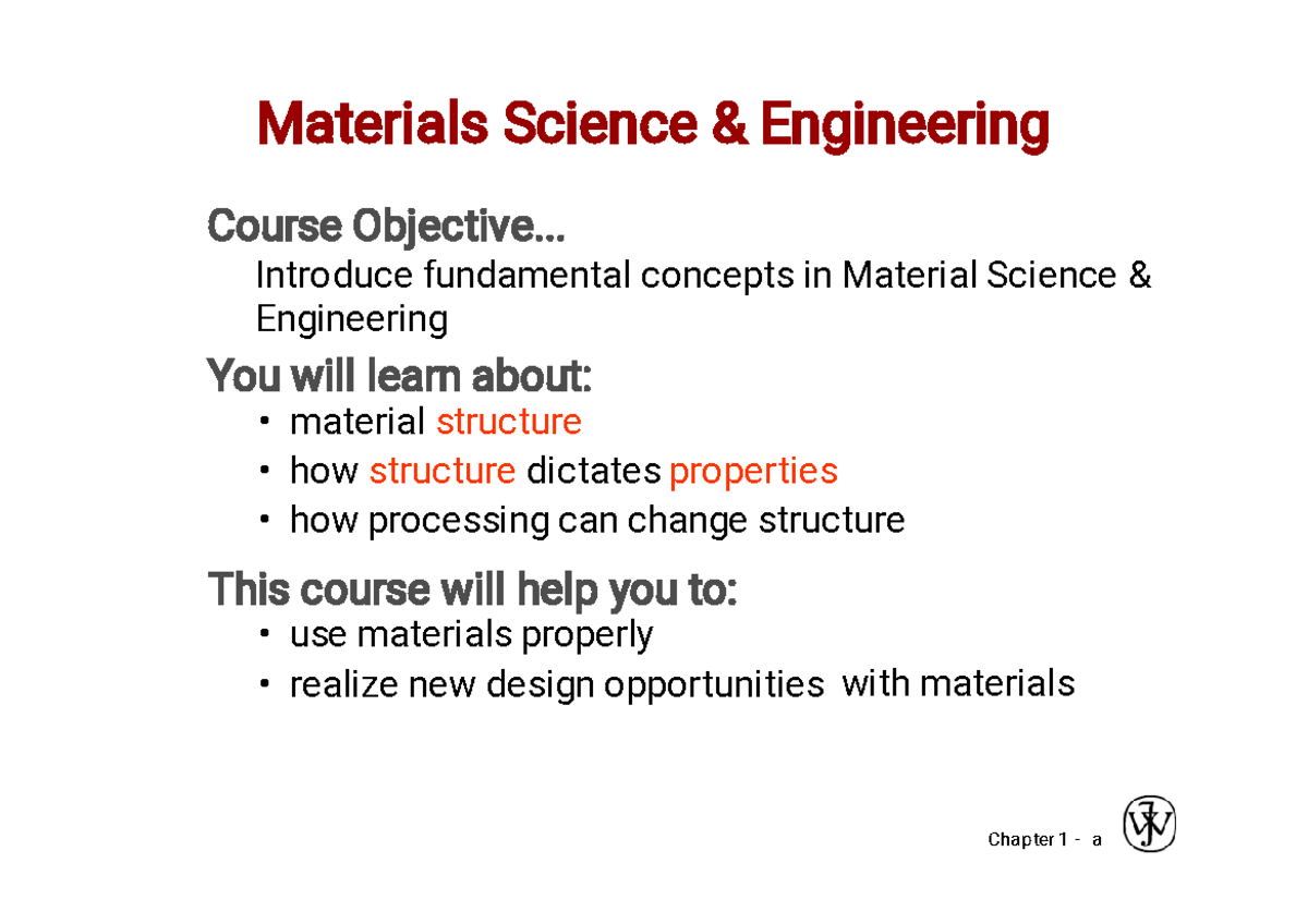 Lecture 1 - Chapter 1 - Materials Science & Engineering Course ...