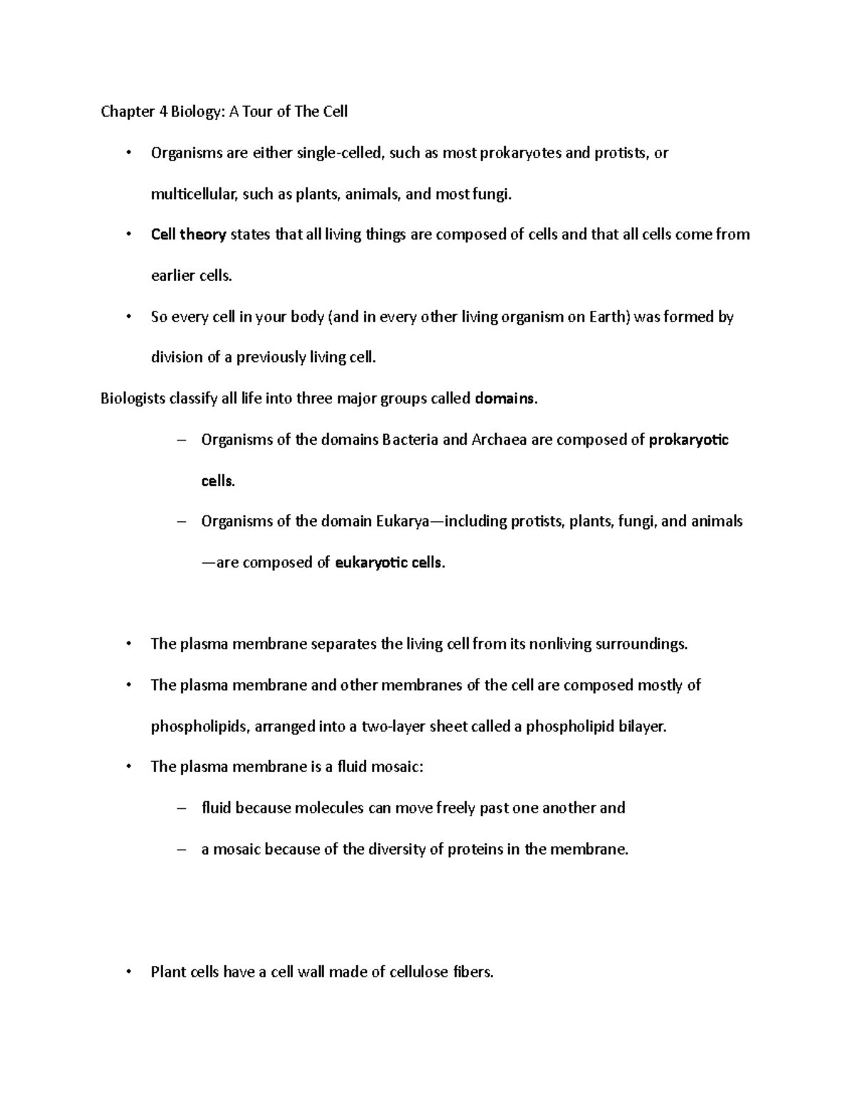 Chapter 4 Biology - Chapter 4 Biology: A Tour Of The Cell - Organisms ...