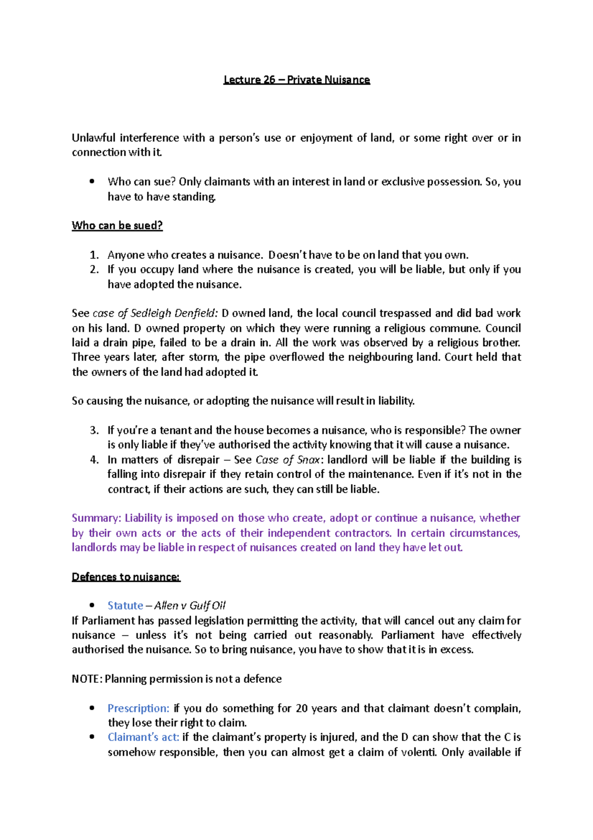 Tort Trespass and Private Nuisance 2/2 Lecture 26 Private