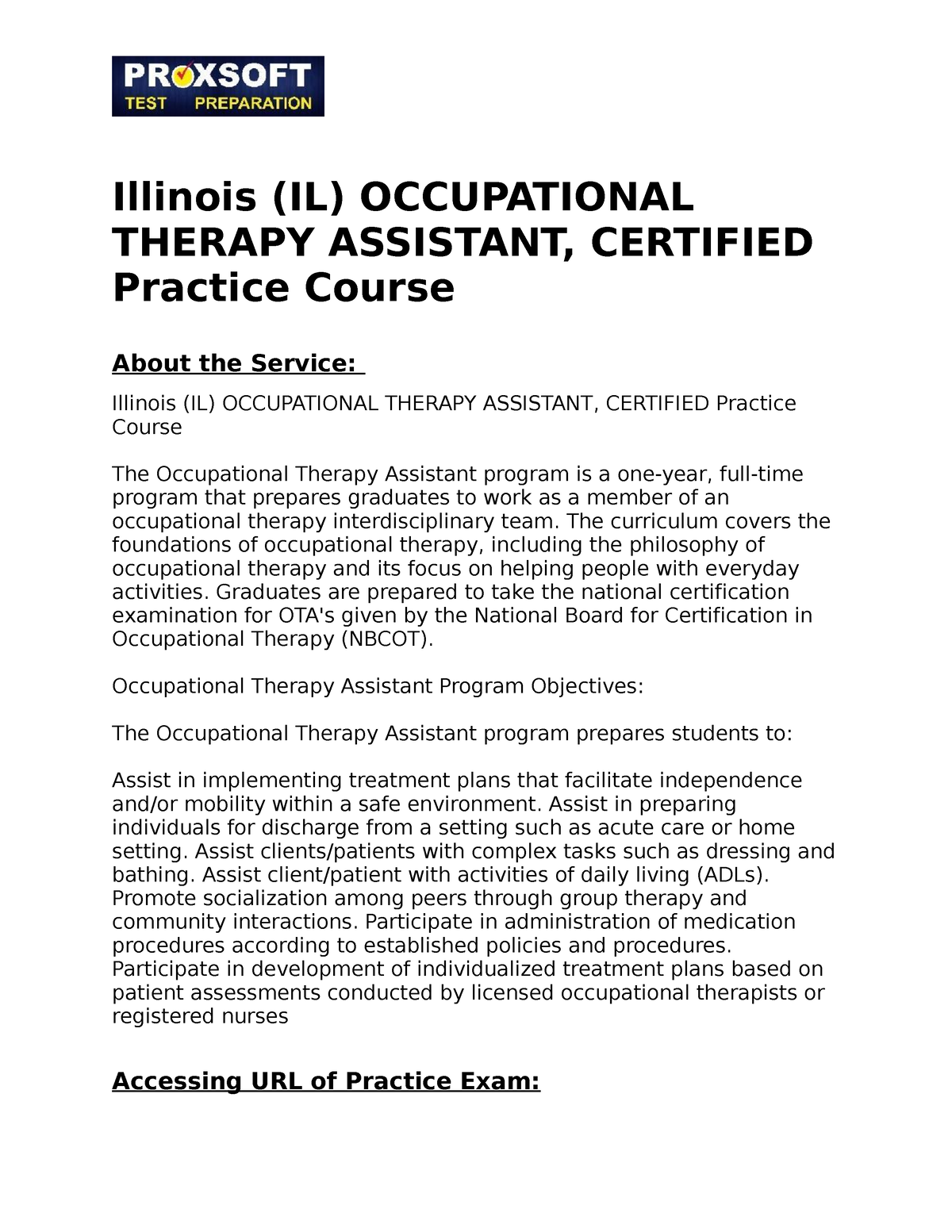 Illinois IL OCCUPATIONAL THERAPY ASSISTANT CERTIFIED Practice Course   Thumb 1200 1553 