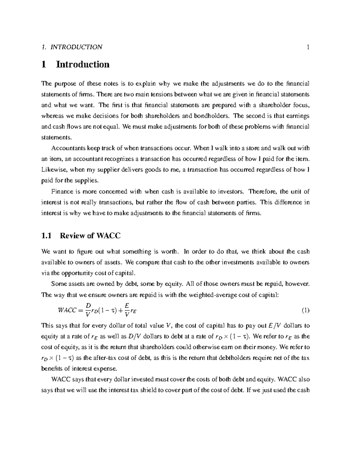 Free Cash Flow Notes Neal Galpin - 1. INTRODUCTION 1 1 Introduction The ...