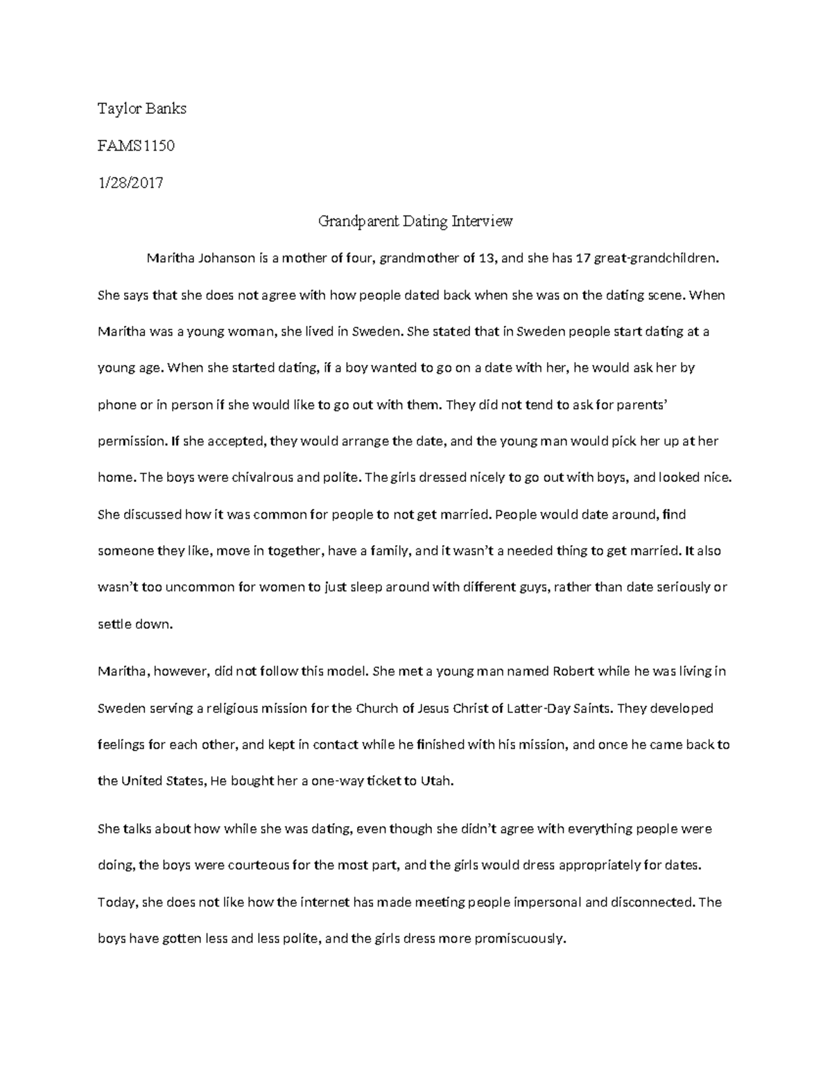 Dating interview - paper - Taylor Banks FAMS 1/28/ Grandparent Dating ...
