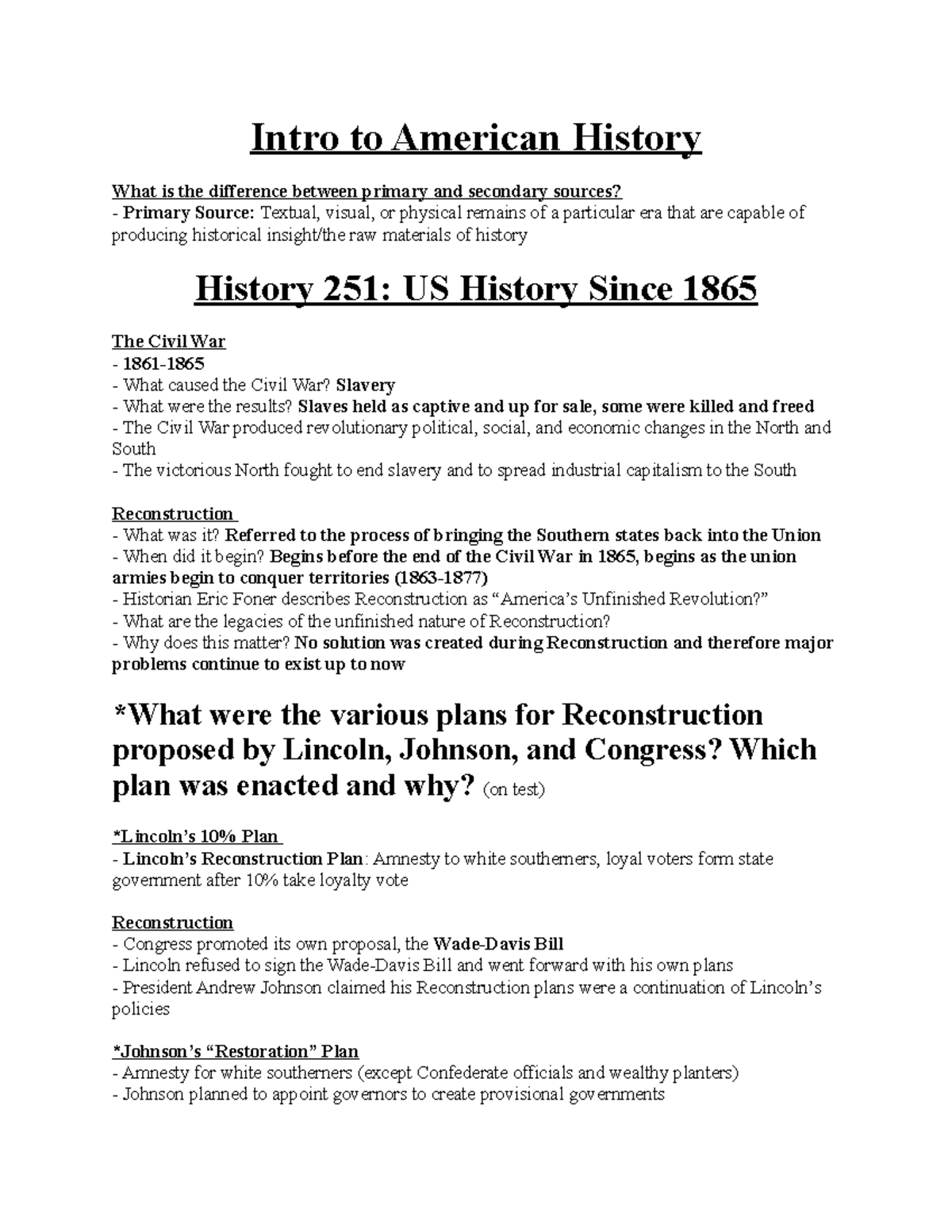 Lincoln's Plan  United States History I