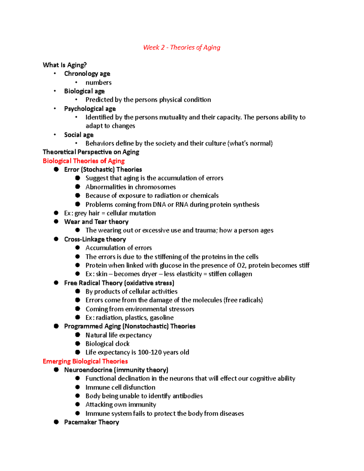 Week 2 - theories of aging - Week 2 - Theories of Aging What Is Aging ...