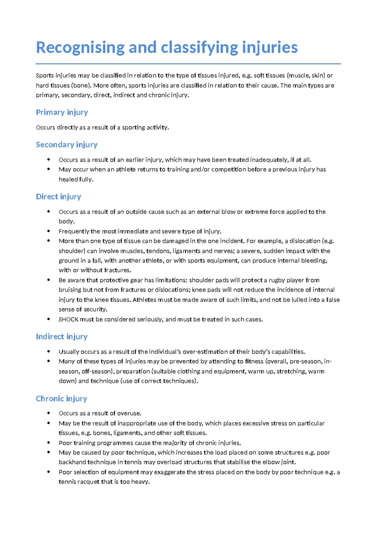 Recognising and classifying injuries 9c injuries recognising ...