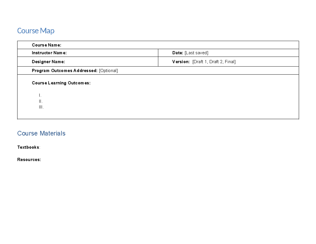 CMG Course Map - Course Map Course Name: Instructor Name: Date: [Last ...