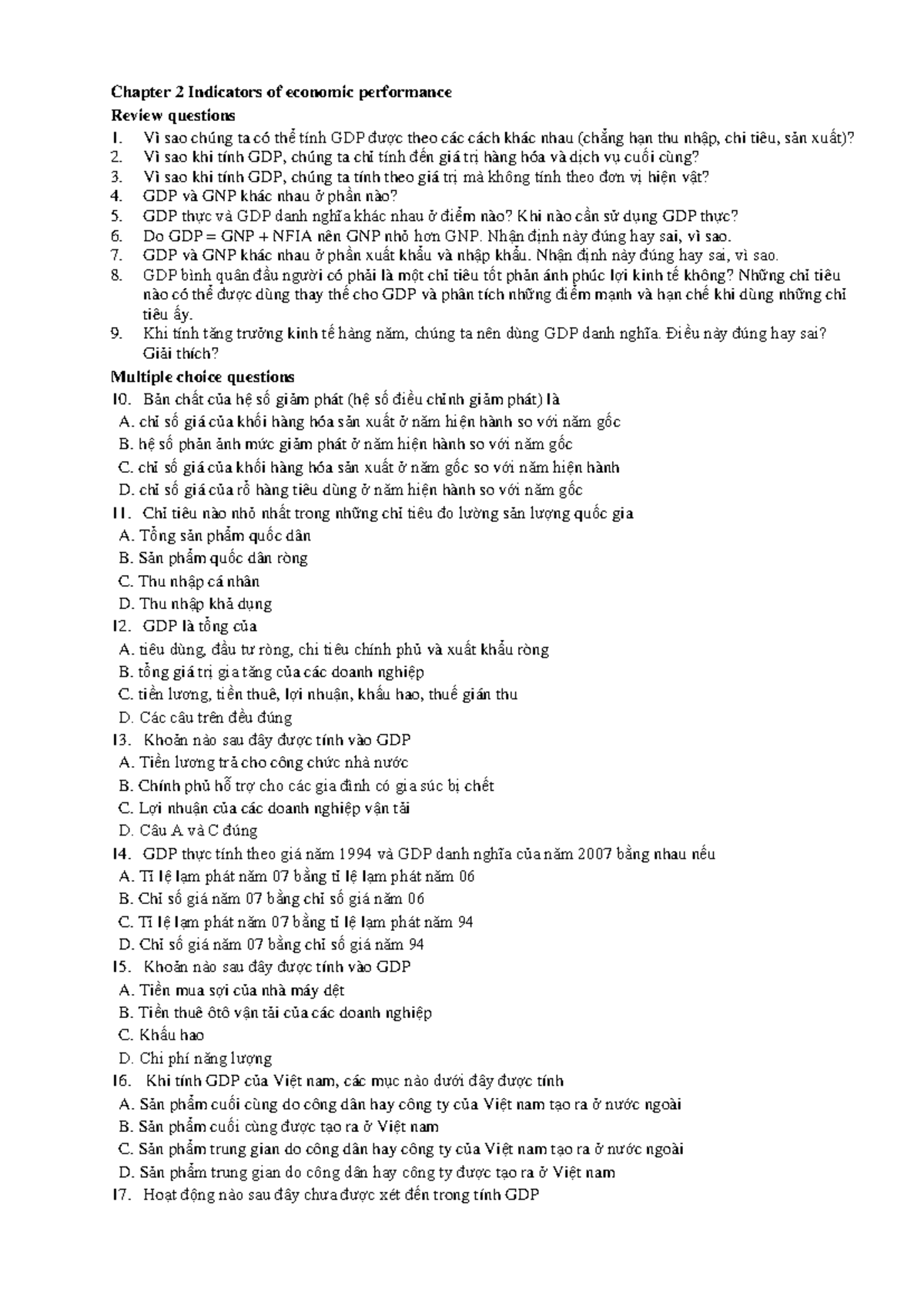 Kinh tế vĩ mô 2 problem 2 Chapter 2 Indicators of economic