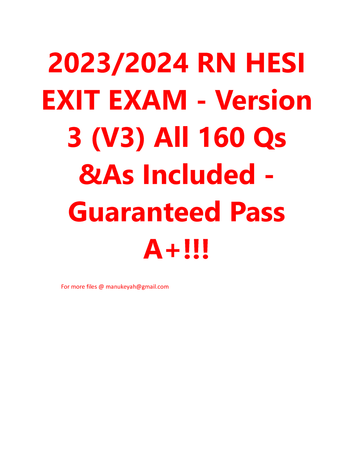 2023-2024 RN HESI EXIT EXAM - Version 3 (V3) All 160 Qs As Included ...