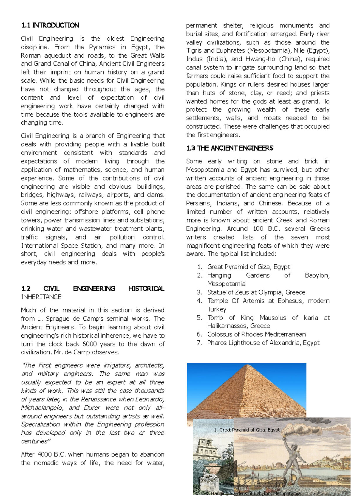 CEO- Reporting- Handout - 1 INTRODUCTION Civil Engineering is the ...
