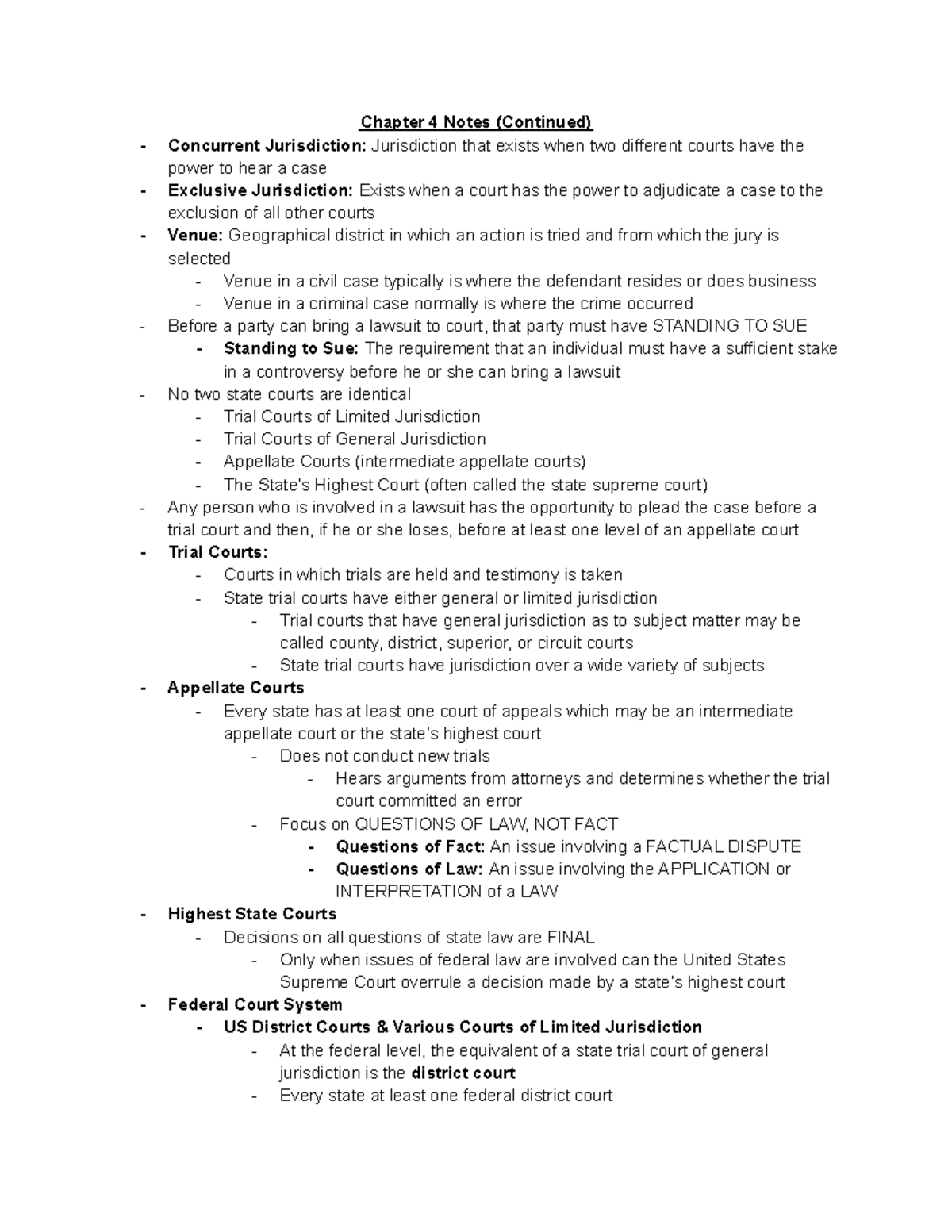 Legal Environment of Business Day 8 Notes - Chapter 4 Notes (Continued ...