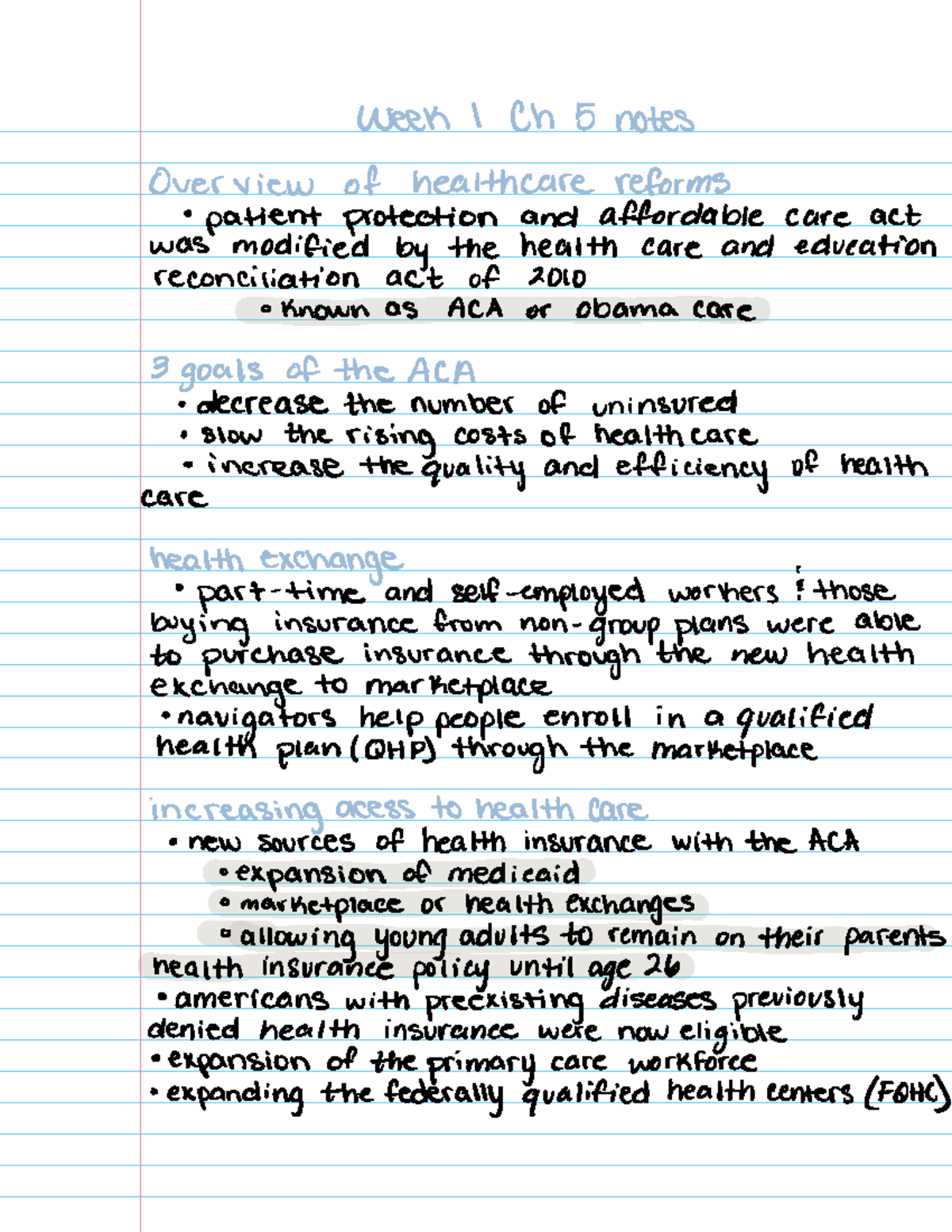 Health profession ch 5 - notes - Week I Ch 5 notes Overview of ...