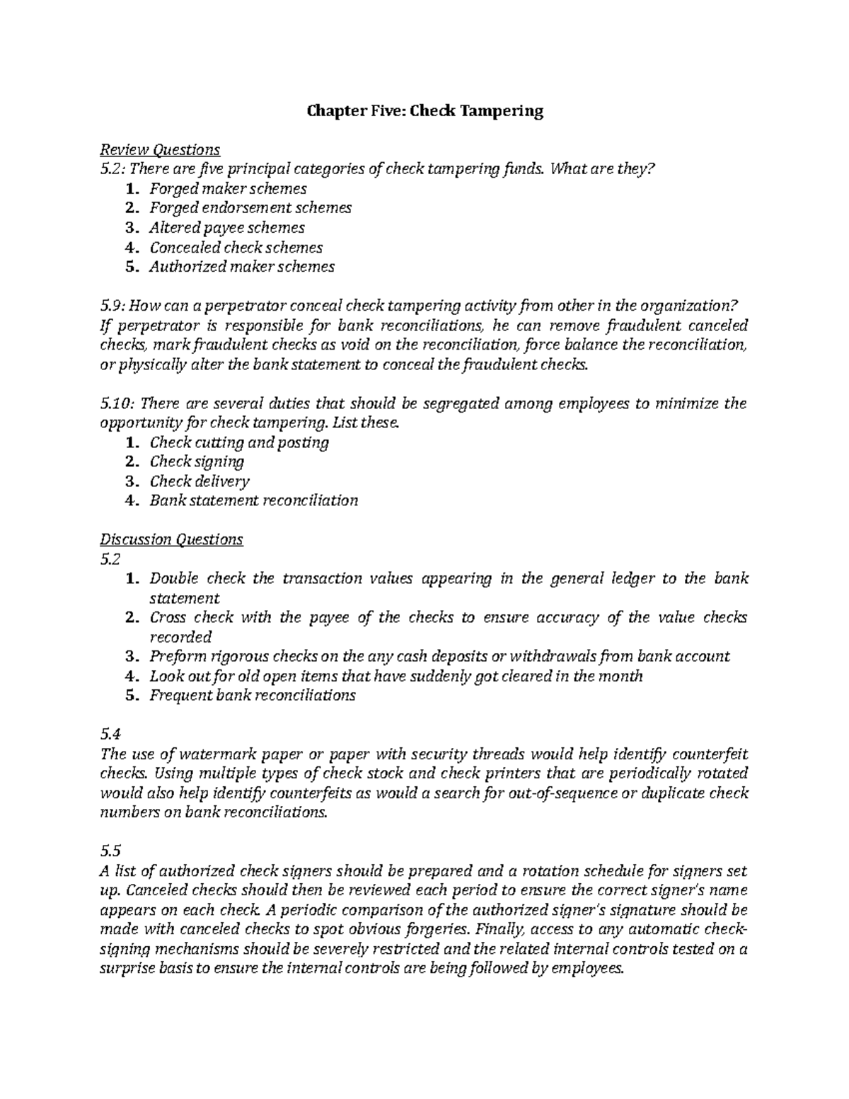 Assignment 21120 Chapter Five Check Tampering Review Questions 5