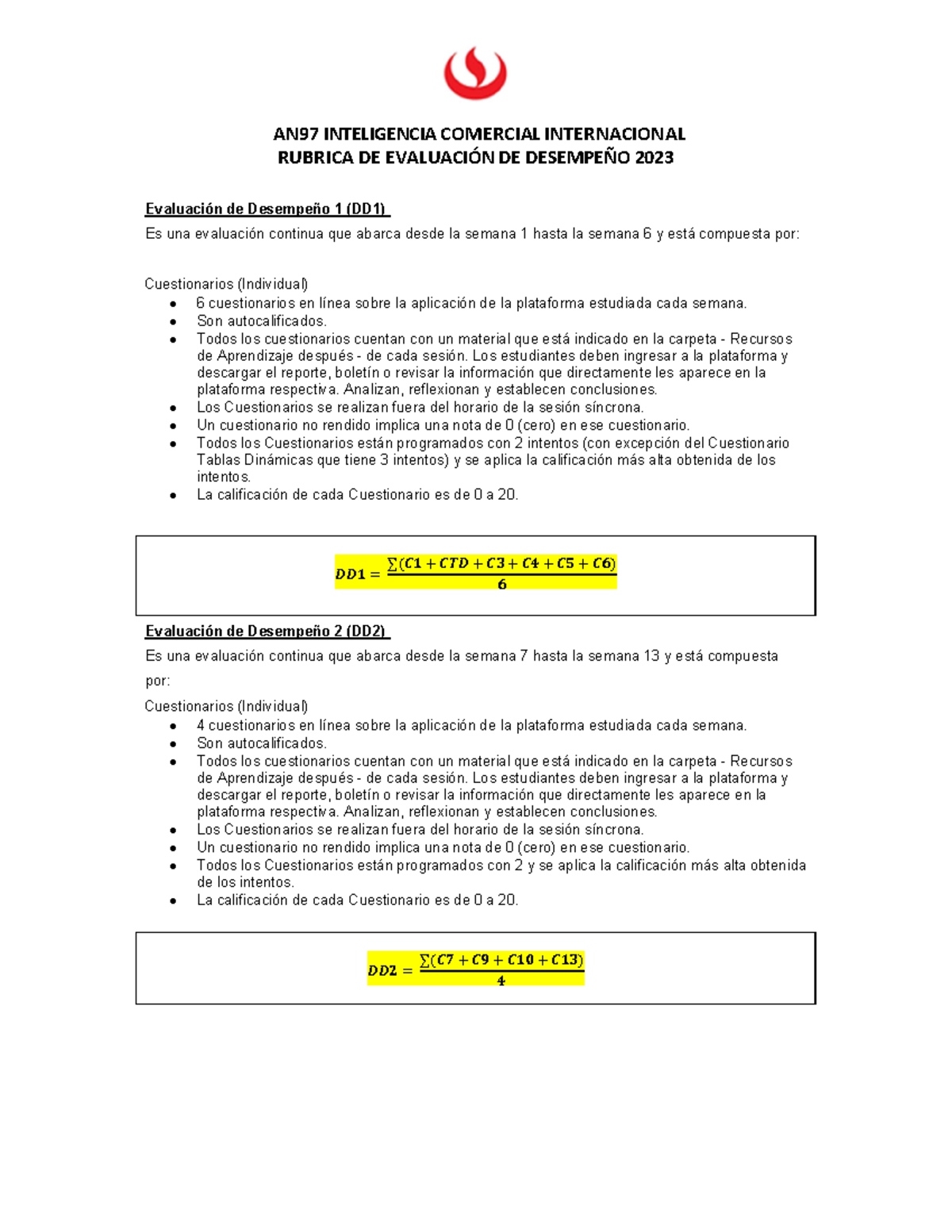AN97- Rúbrica Evaluación de Desempeño 2023 2 - AN97 INTELIGENCIA ...