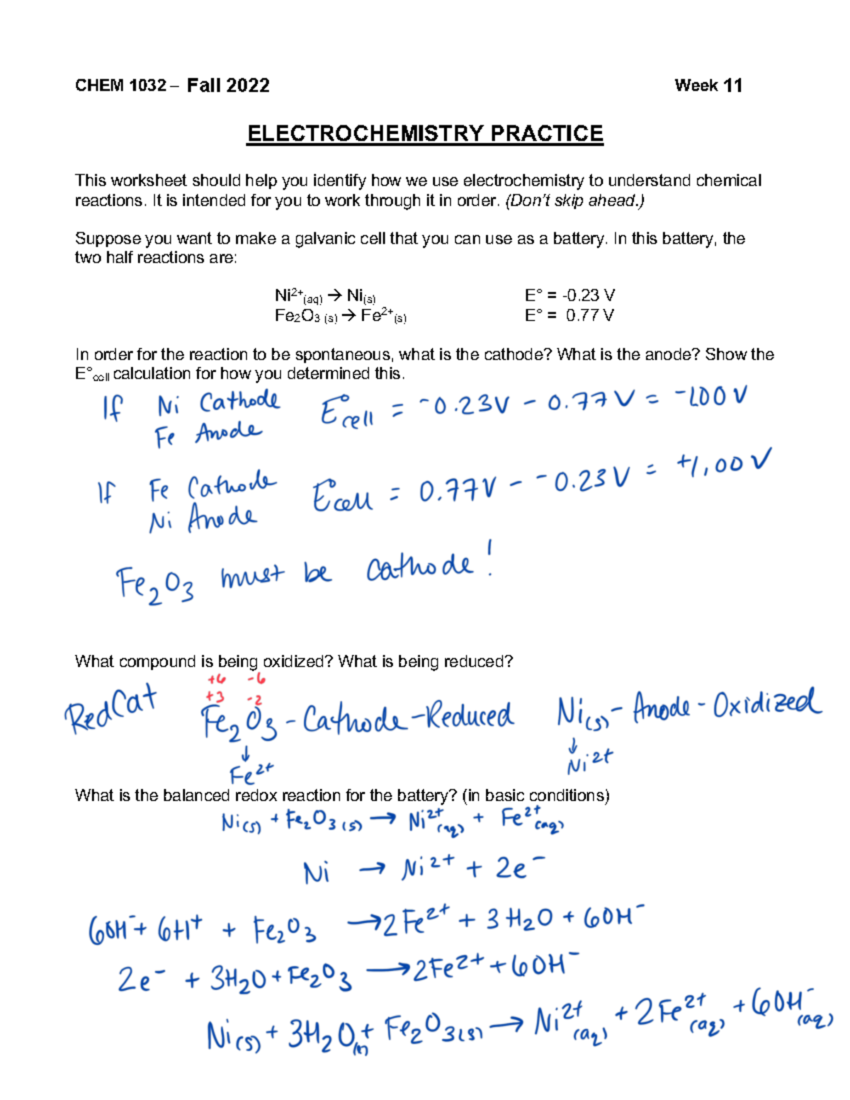Recitation+Worksheet+Week+11-key - CHEM 1032 – Cerkez – Spring 2020 ...