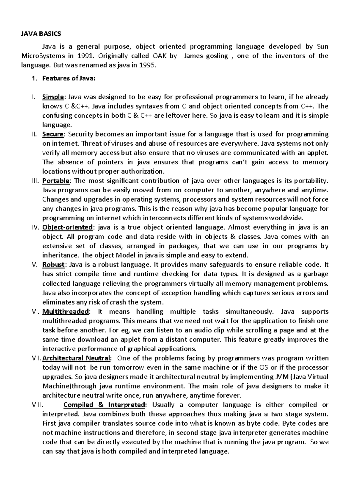 Copy of Java - Notes for java - JAVA BASICS Java is a general purpose ...