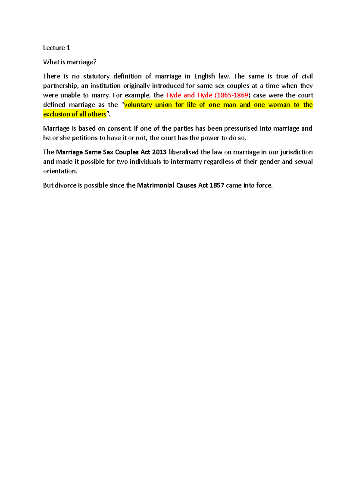 Lecture 1 Lecture 1 What is marriage? There is no statutory