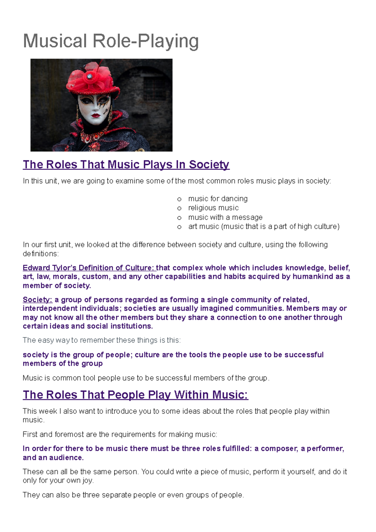Unit 2 How Music Functions As Part Of Culture And Society Musical