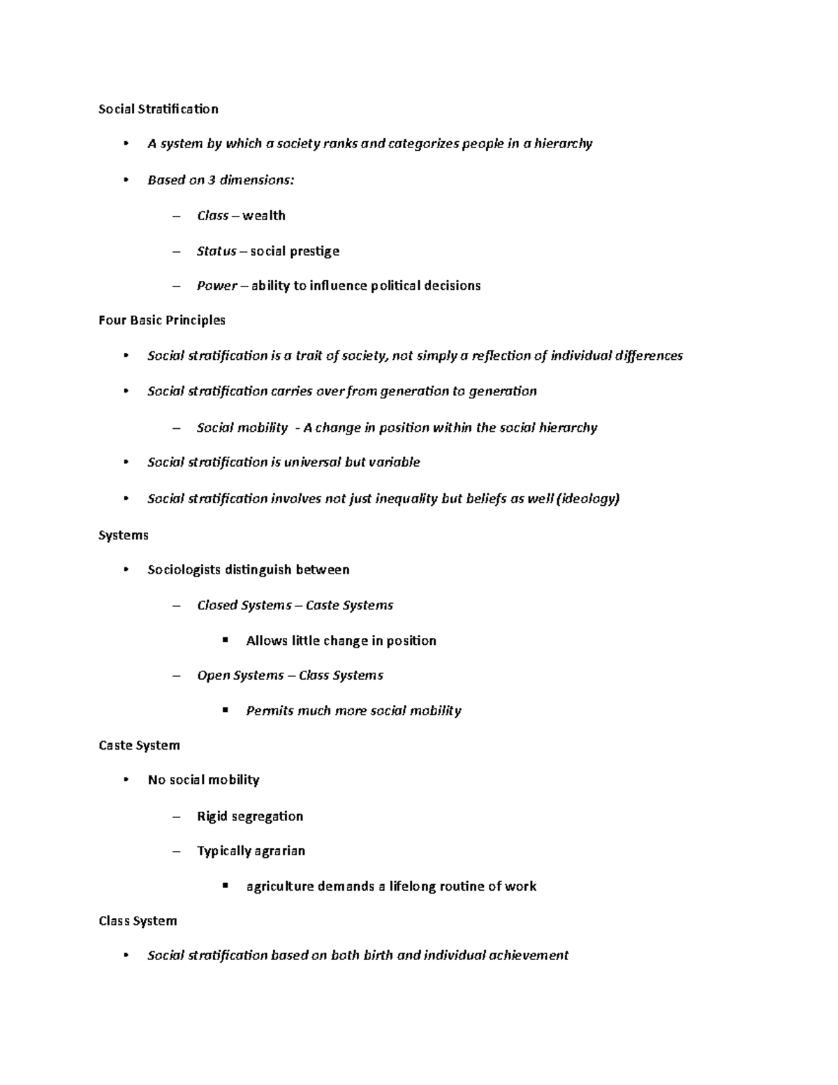 Macionis Chapter 08 - Social Stratification - A system by which a ...