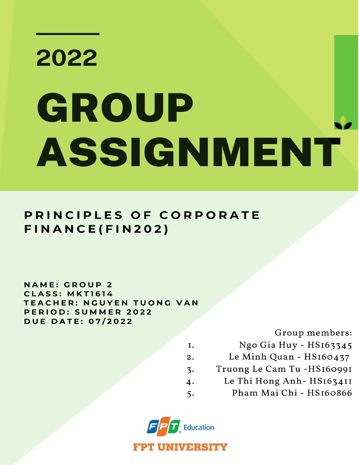 Group Assignment FIN202 Group 2 - Table Of Contents A- - Studocu