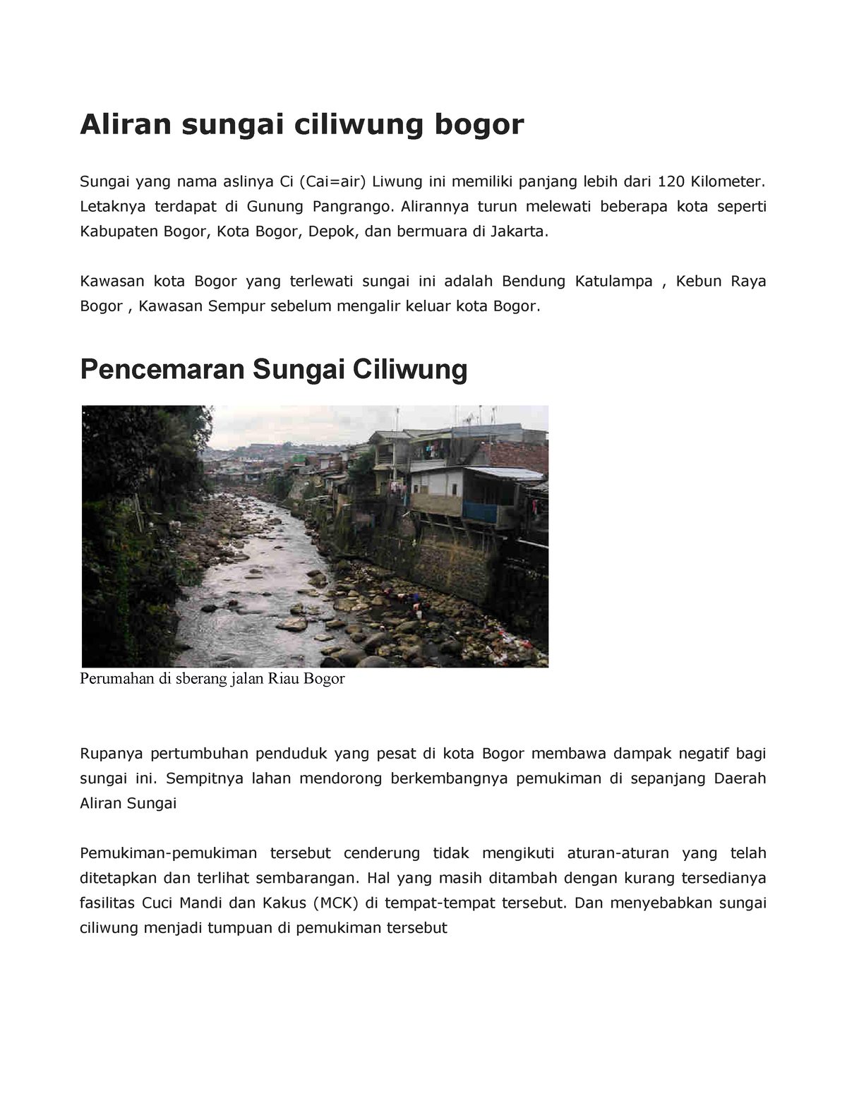 Tugas Ikd - Notes - Aliran Sungai Ciliwung Bogor Sungai Yang Nama ...