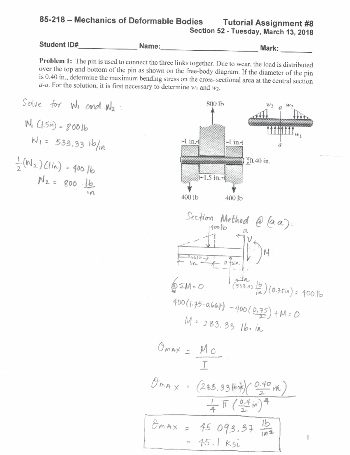 85 218 TA8 52 Solutions - 85-218 — Mechanics Of Deformable Bodies ...