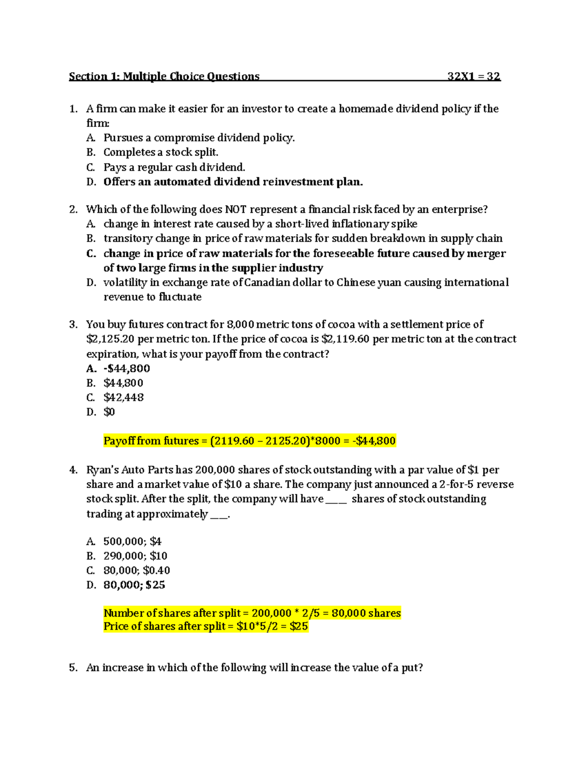 Mock Test Key Midterm 2 - Mock Test with answer key - Section 1 ...