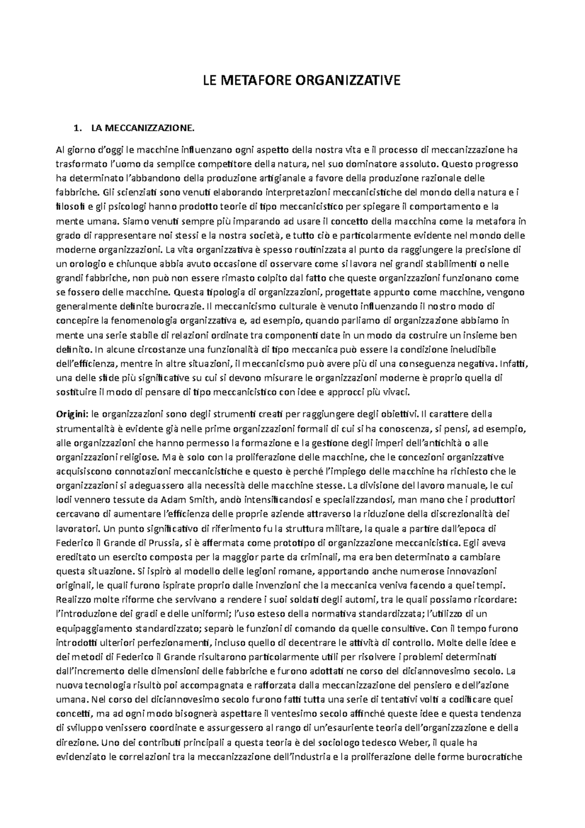 Sociologia dell'organizzazione (metafore organizzative) - UniPi - Studocu
