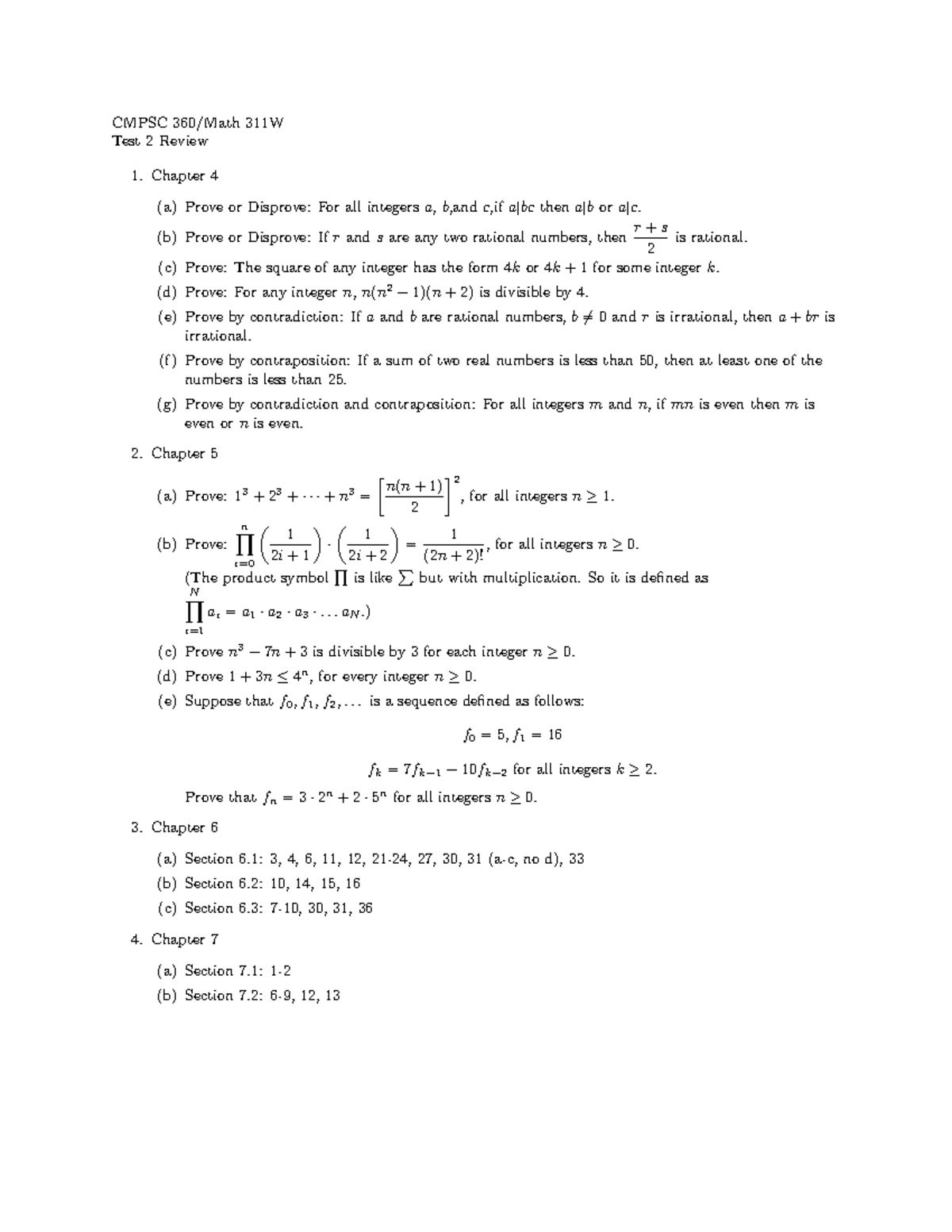 Cmpsc 360-Math 311W Test 2 Review - CMPSC 360/Math 311W Test 2 Review ...