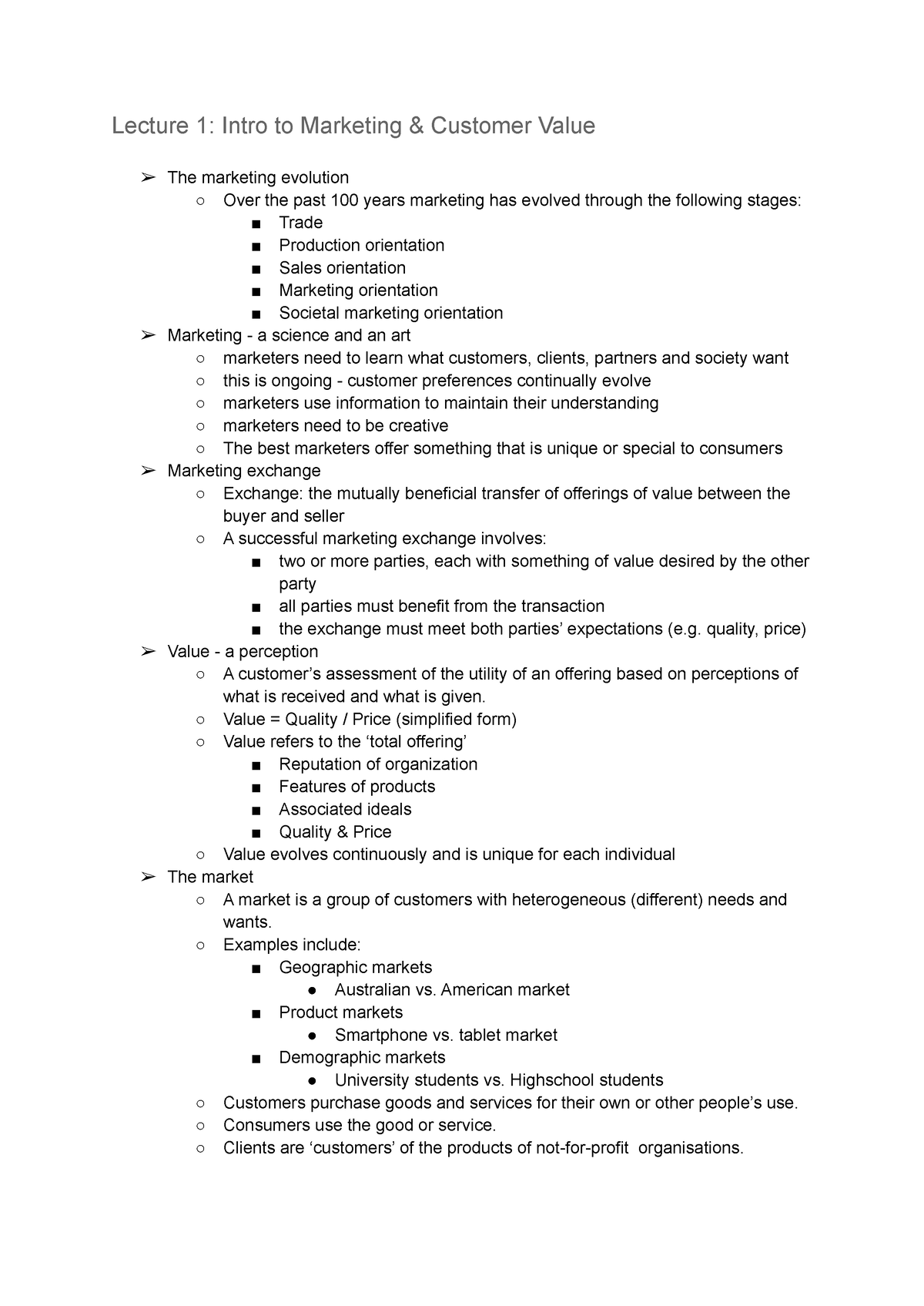 Marketing and customer value quiz 1 notes - Lecture 1: Intro to ...