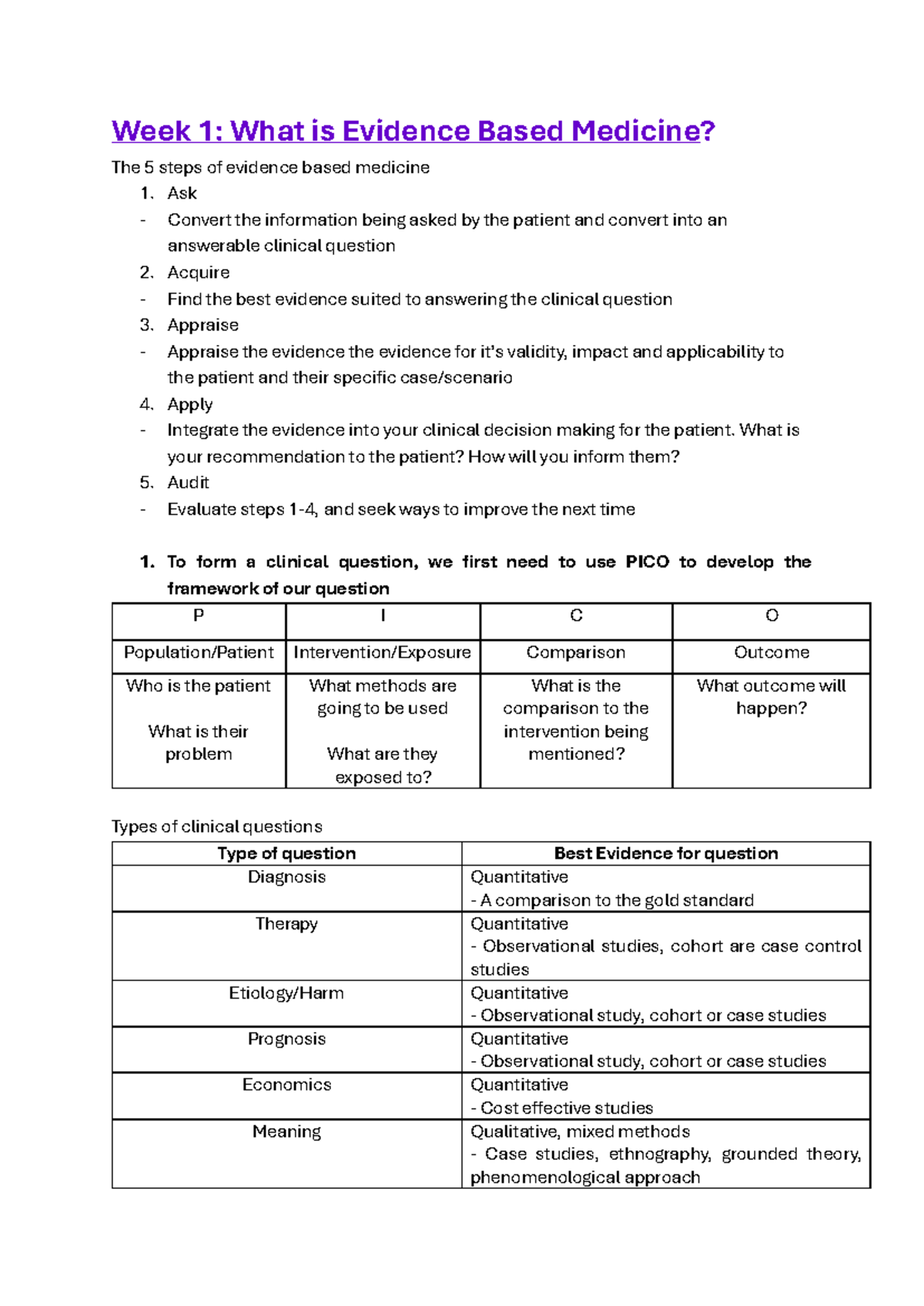 EBM Mid Sem Exam Prep - Summarized notes from the lectures and ...