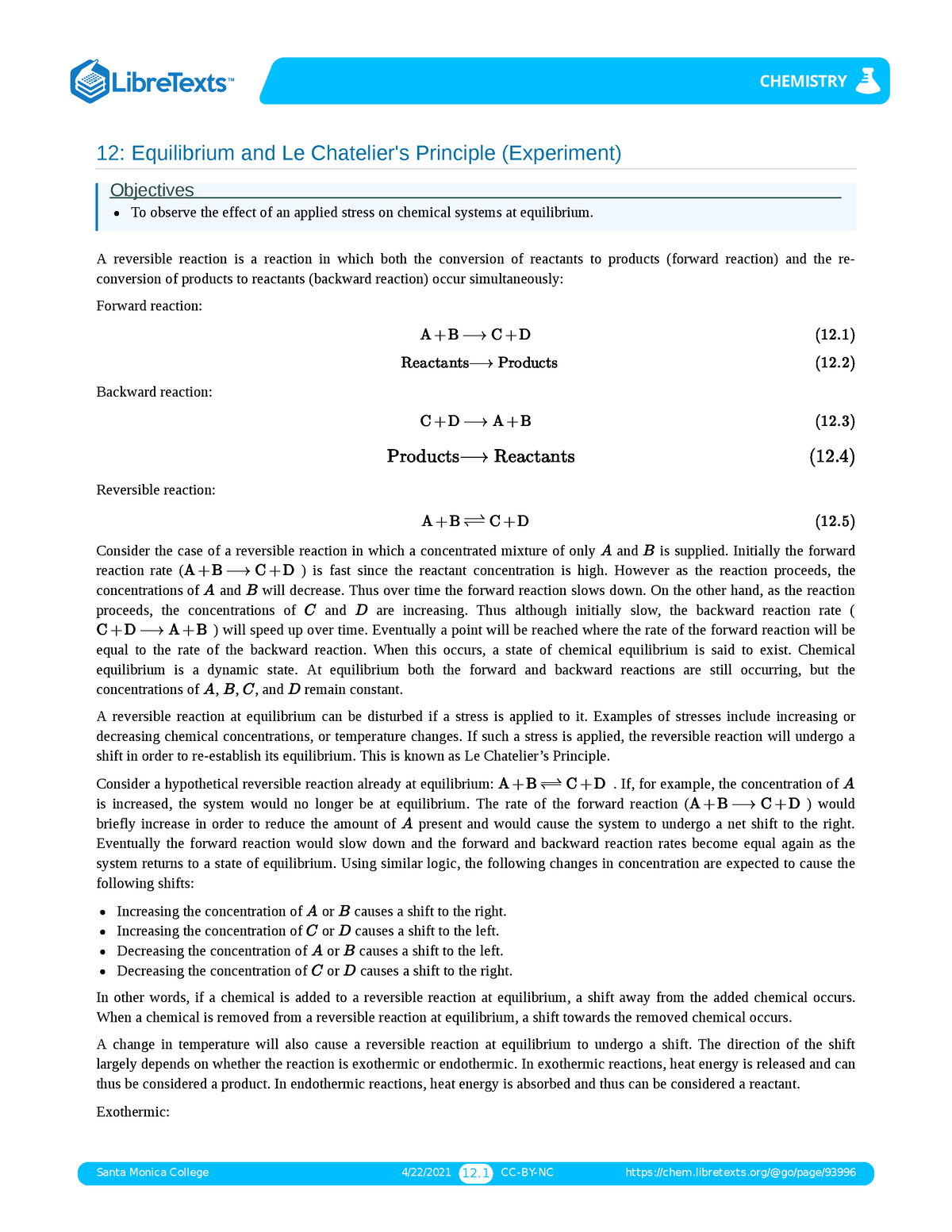 12 Equilibrium And Le Chatelier's Principle (Experiment) - 12 ...