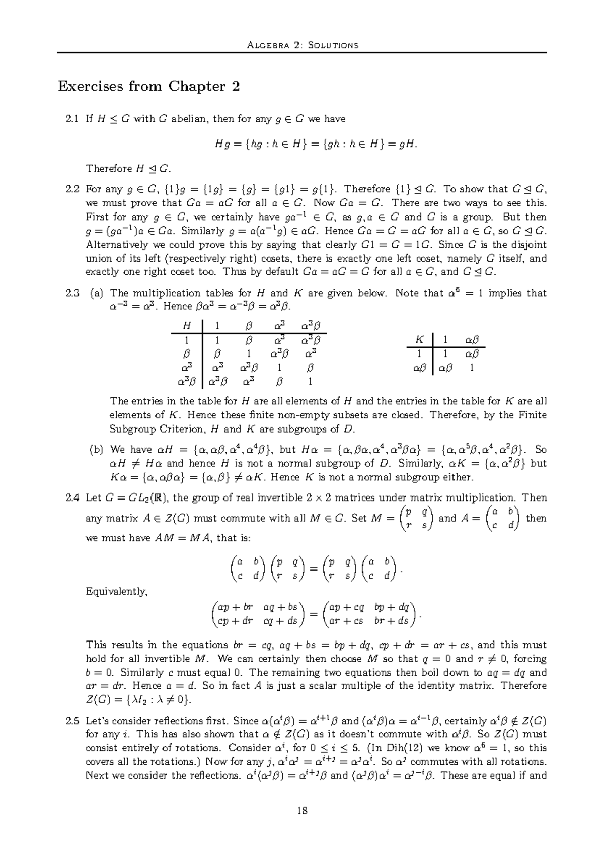 Algebra 2solutions C 2 - Algebra 2: Solutions Exercises From Chapter 2 ...