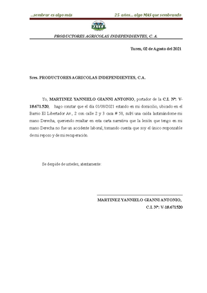 94152689 Modelo Carta Notificacion de Accidente Seguro - .. es algo más 25  años... algo MAS que - Studocu