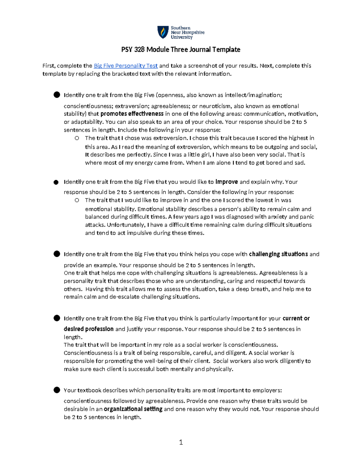 PSY 328 Module Three Journal Template - PSY 328 Module Three Journal ...