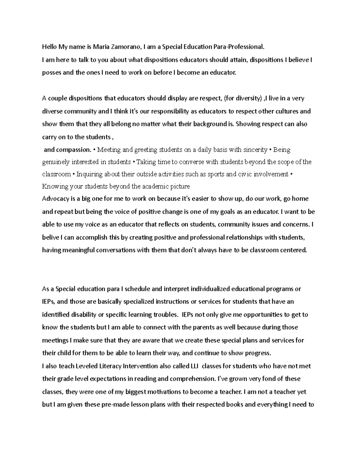 UNV-108 Deposition To Teach - Hello My name is Maria Zamorano, I am a ...