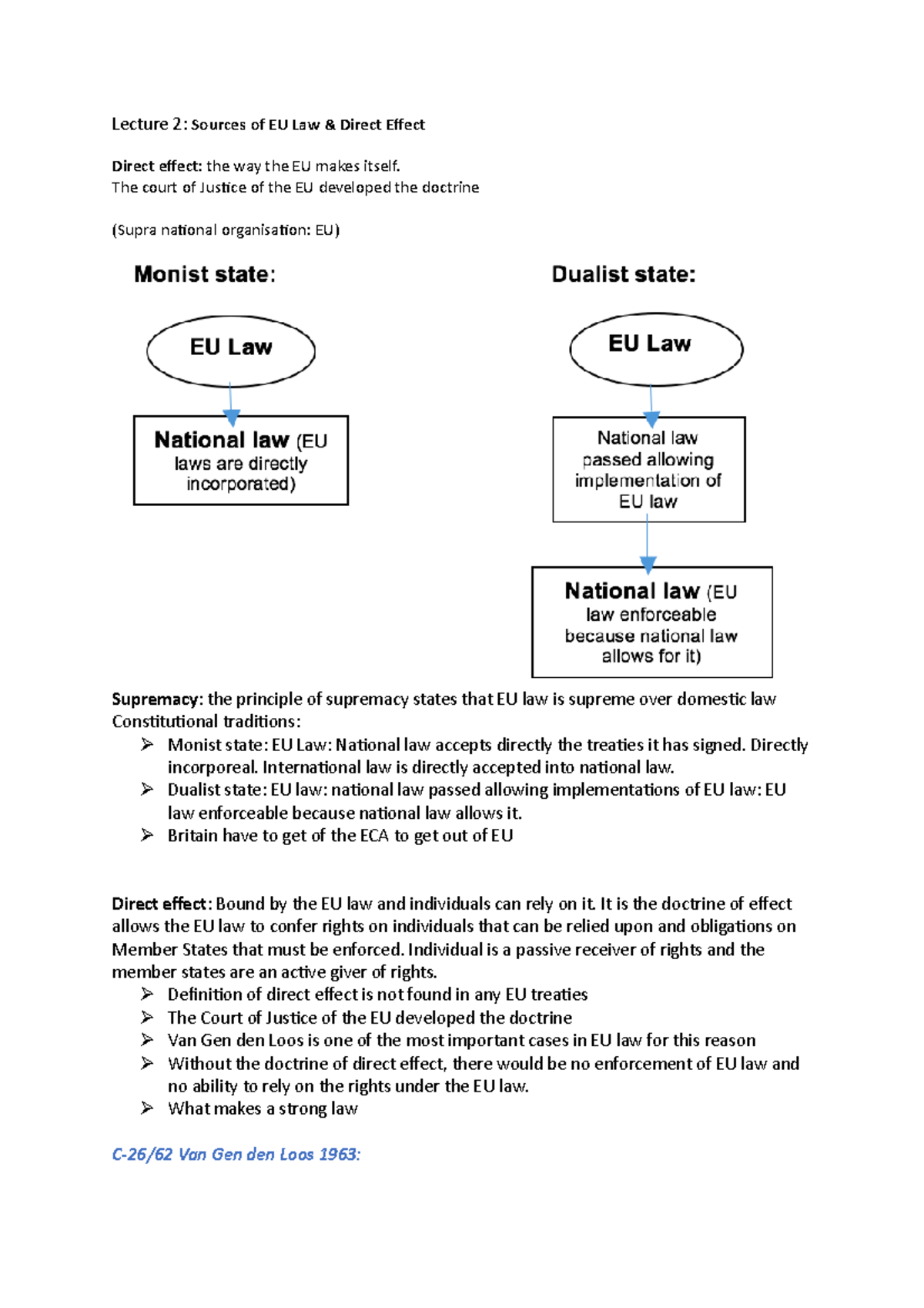 Lecture 2 - EU LAW - Lecture 2: Sources of EU Law & Direct Effect ...