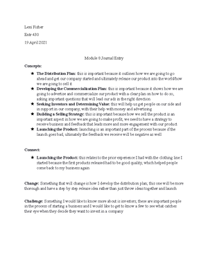 Entr Module 7 Journal Entry - Lexi Fisher Entr 430 4 April 2021 Module ...