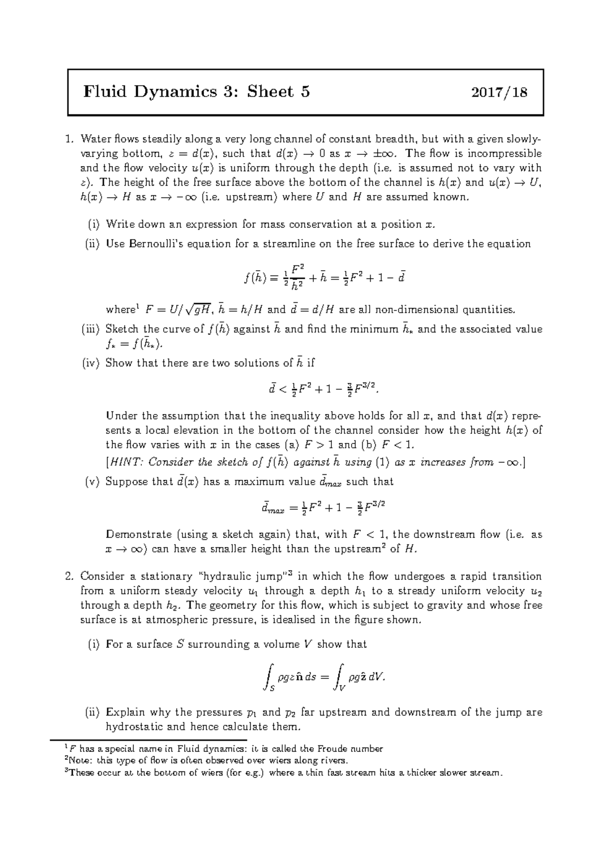 MATH33200 2017-2018 Problem Sheet 5 - Fluid Dynamics 3: Sheet 5 2017/18 ...