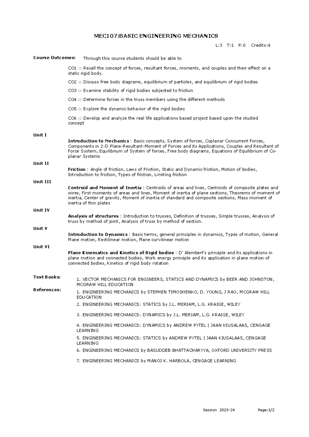 Frm Course Syllabus IPDownload (23) - MEC107:BASIC ENGINEERING ...