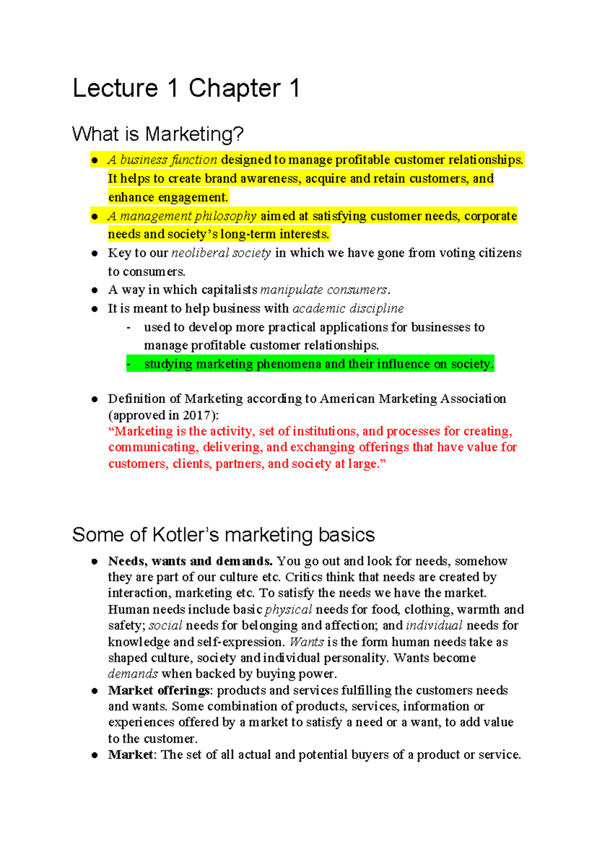 Principles of marketing plugg - Lecture 1 Chapter 1 What is Marketing ...