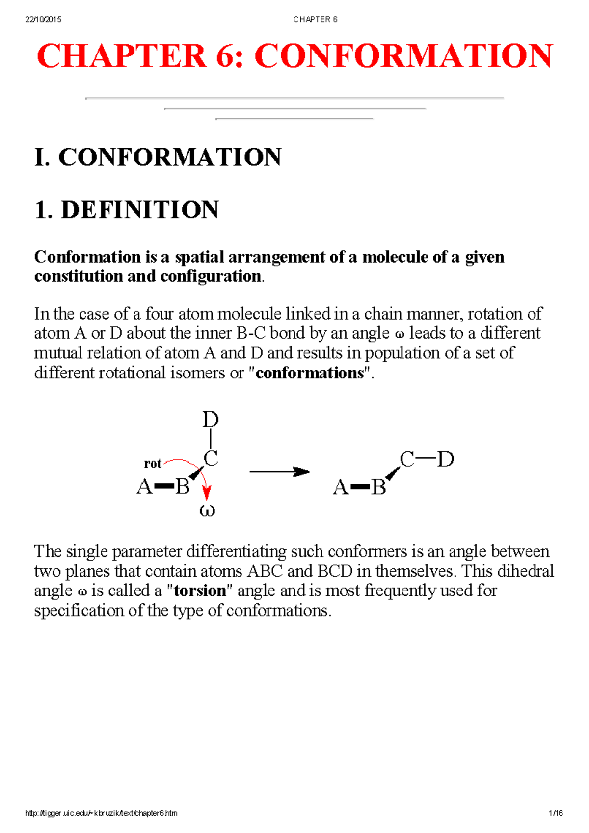 Conformations in Organic Chemistry CHAPTER 6 CONFORMATION I
