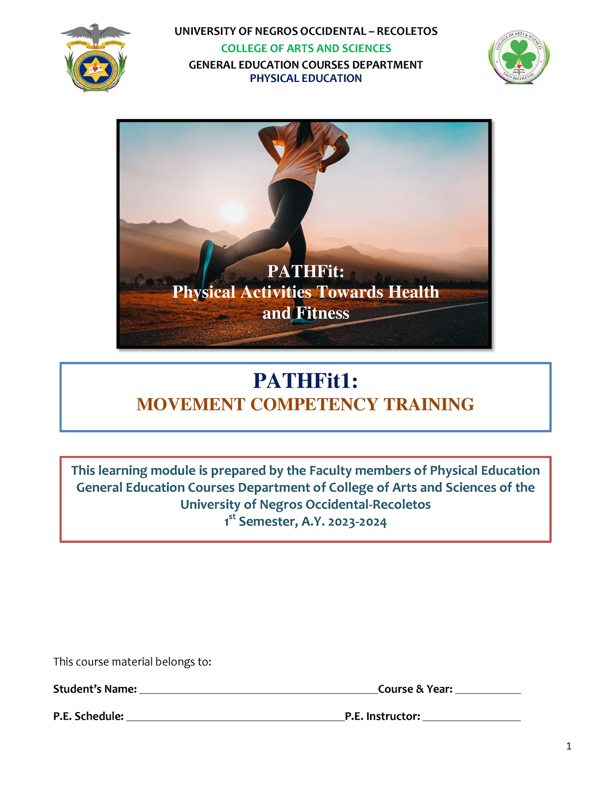 Pathfit 1 Learning Module 2023-2024 - COLLEGE OF ARTS AND SCIENCES ...