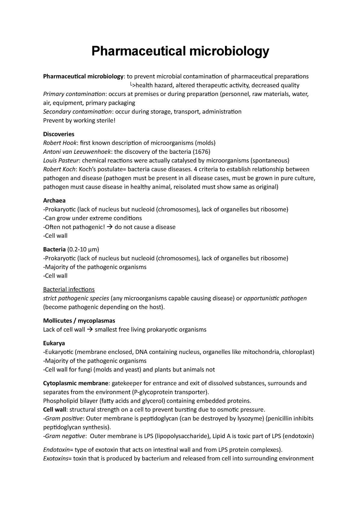 Pharmaceutical microbiology summary Pharmaceutical microbiology