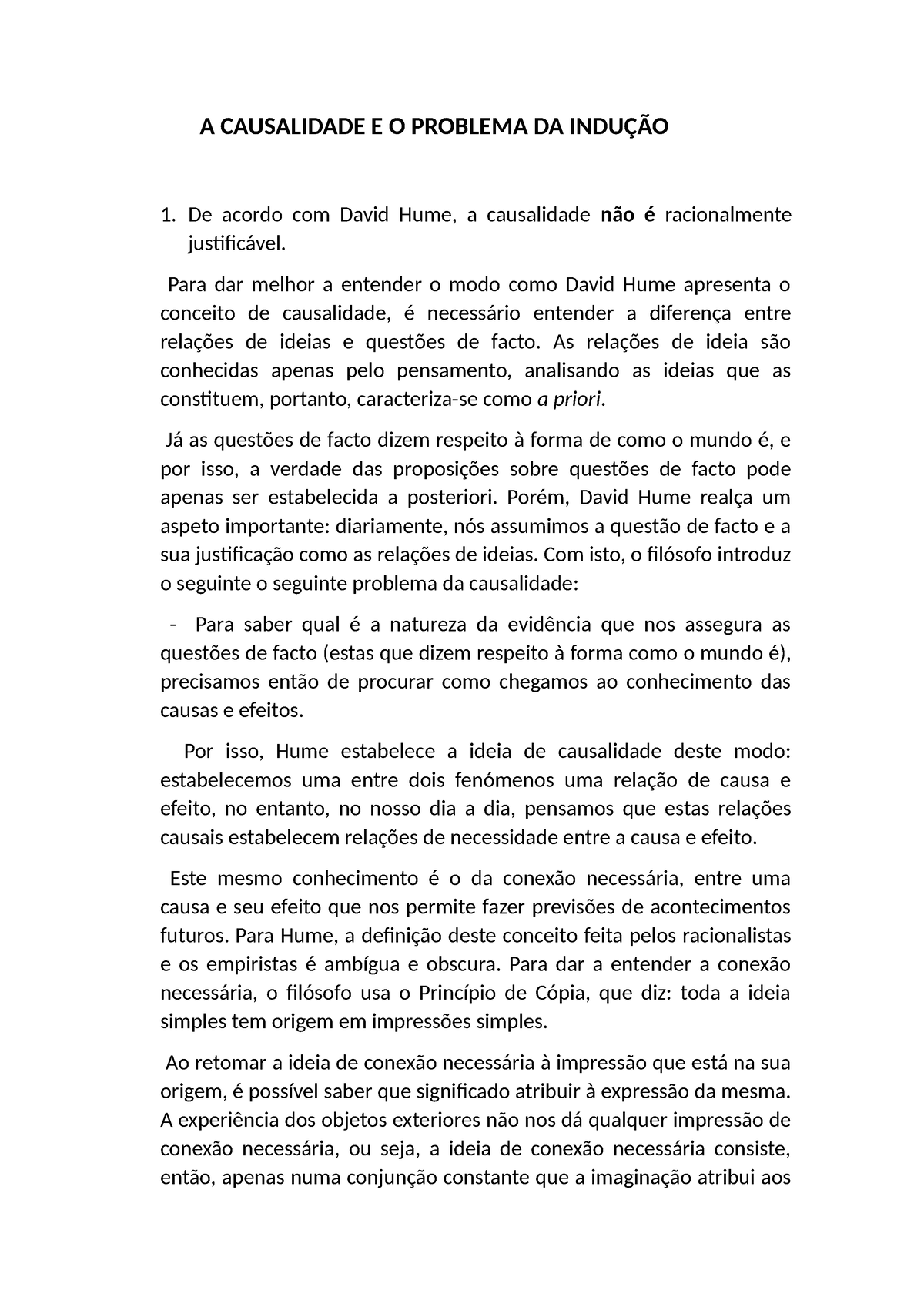 A Causalidade E O Problema DA Indução - A CAUSALIDADE E O PROBLEMA DA ...