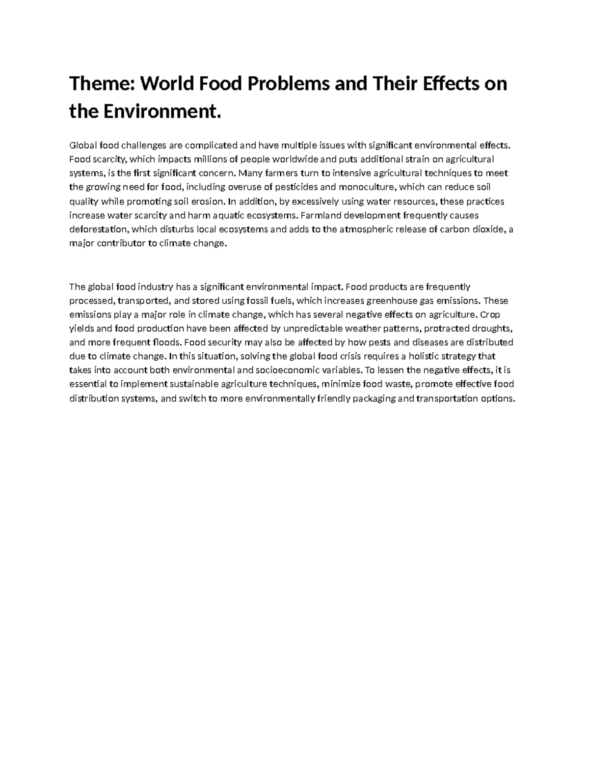 Acitvity #4 World Food Problems and Their Effects on the Environment ...