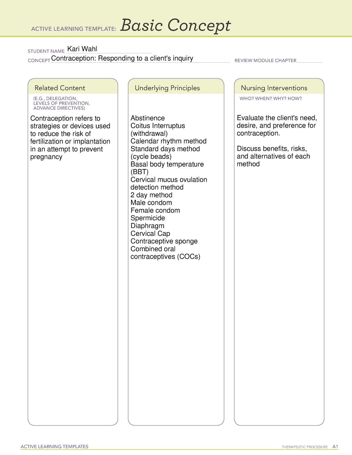 Contraceptives - NUR208 - ACTIVE LEARNING TEMPLATES TherapeuTic ...